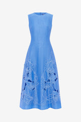 Cleo Appliqué Sleeveless Midi Dress - Azure Dress Midi