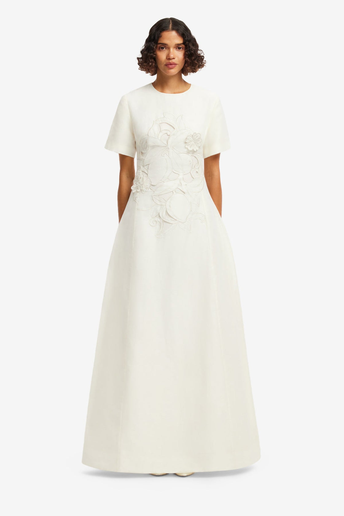 LEO LIN Women's Alice Appliqué Short Sleeve Maxi Dress - White