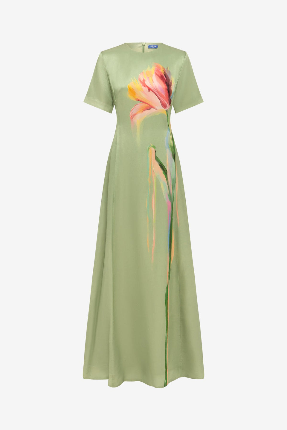 Exclusive LEO LIN Alice Short Sleeve Maxi Dress - Tulip Print in Green