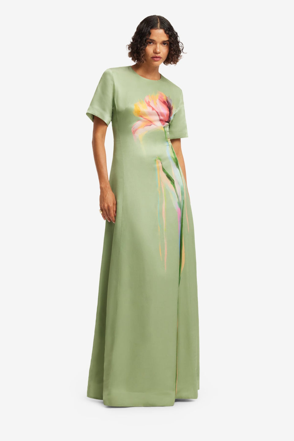 Exclusive LEO LIN Alice Short Sleeve Maxi Dress - Tulip Print in Green