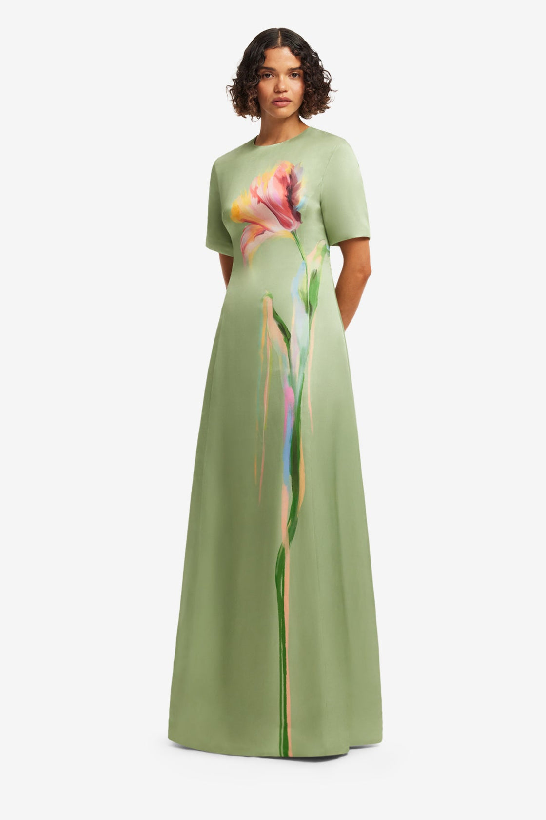 Alice Short Sleeve Maxi Dress - Tulip Print in Green Dress Maxi
