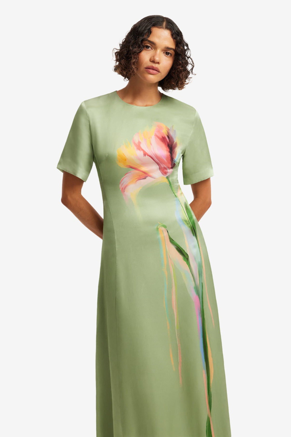 Alice Short Sleeve Maxi Dress - Tulip Print in Green Dress Maxi