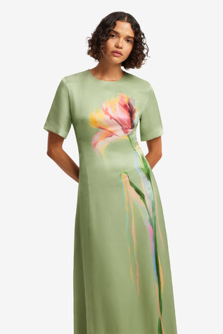 Alice Short Sleeve Maxi Dress - Tulip Print in Green Dress Maxi