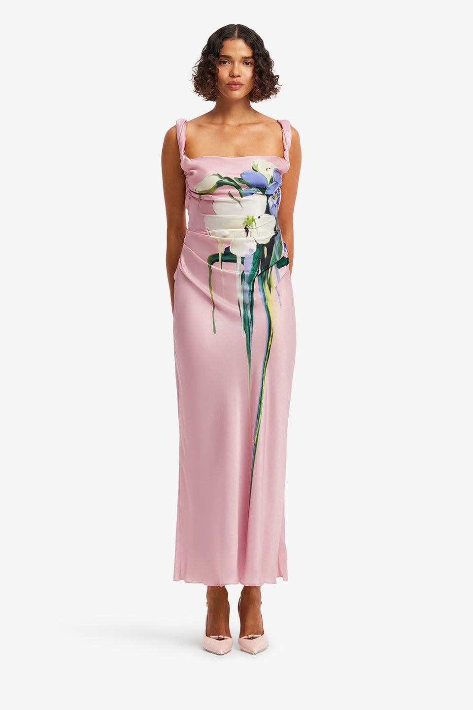 Exclusive LEO LIN Valentina Maxi Dress - Bouquet Print in Pastel Pink