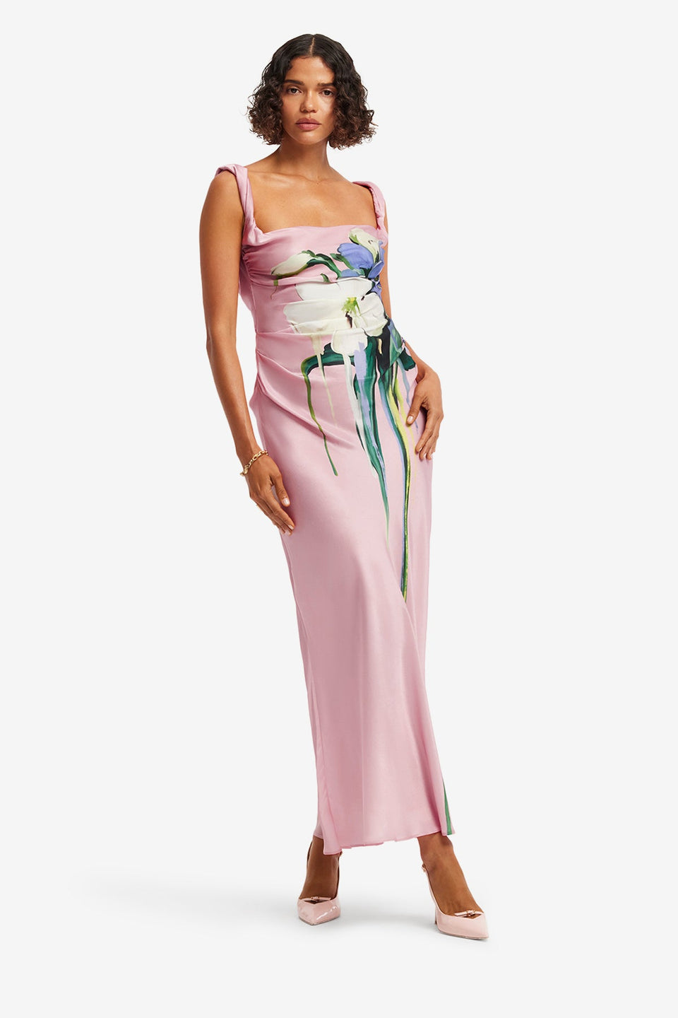 Exclusive LEO LIN Valentina Maxi Dress - Bouquet Print in Pastel Pink