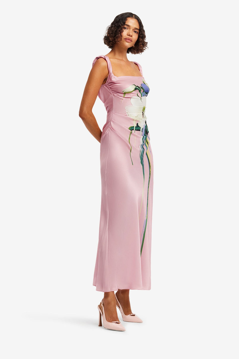 Exclusive LEO LIN Valentina Maxi Dress - Bouquet Print in Pastel Pink