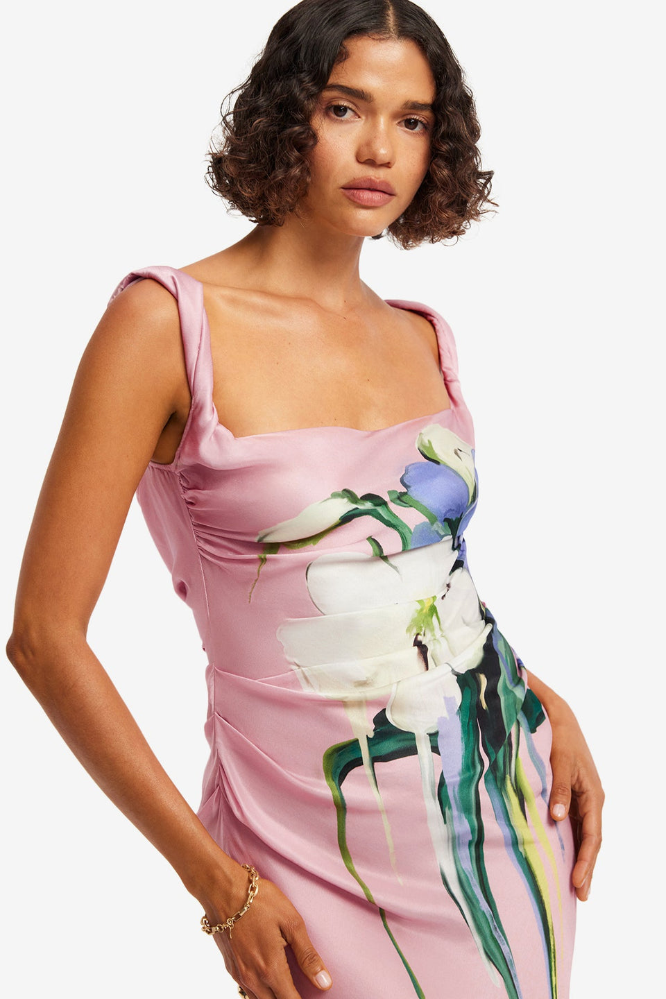 Exclusive LEO LIN Valentina Maxi Dress - Bouquet Print in Pastel Pink
