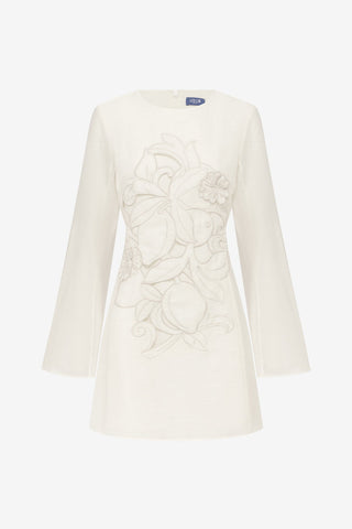 Suzanne Appliqué Bell Sleeve Mini Dress - Snow Dress Mini