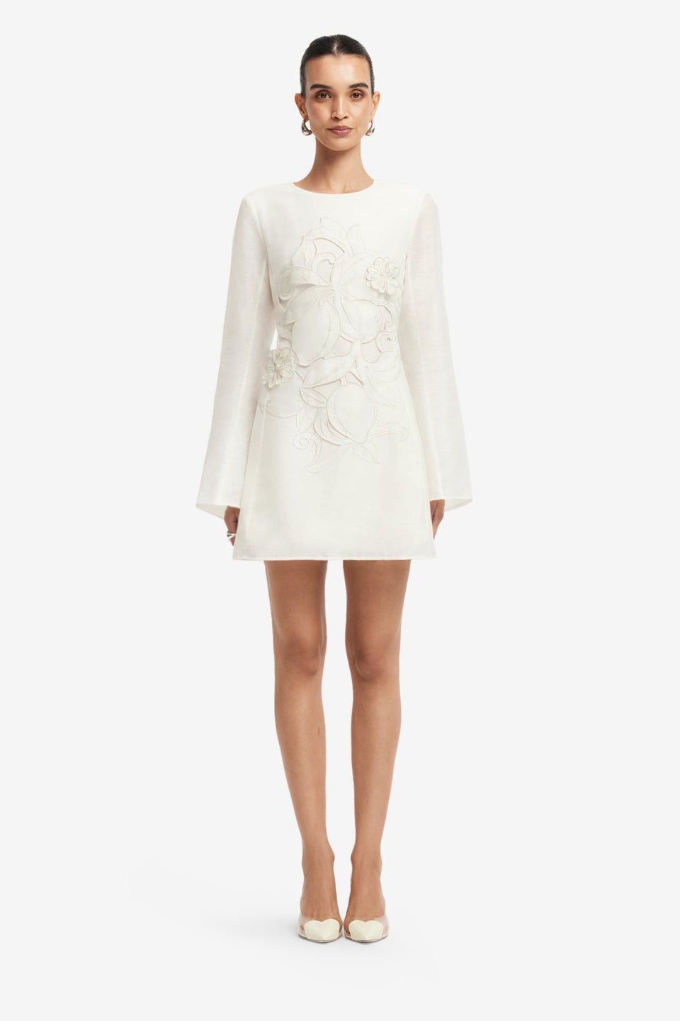 Suzanne Appliqué Bell Sleeve Mini Dress - Snow Dress Mini
