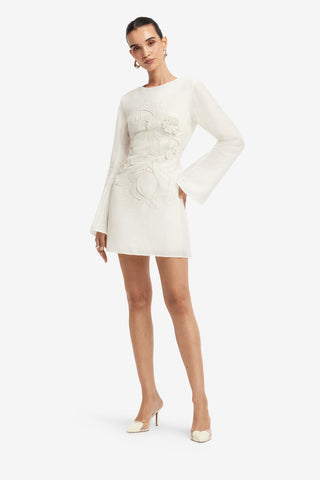 Suzanne Appliqué Bell Sleeve Mini Dress - Snow Dress Mini