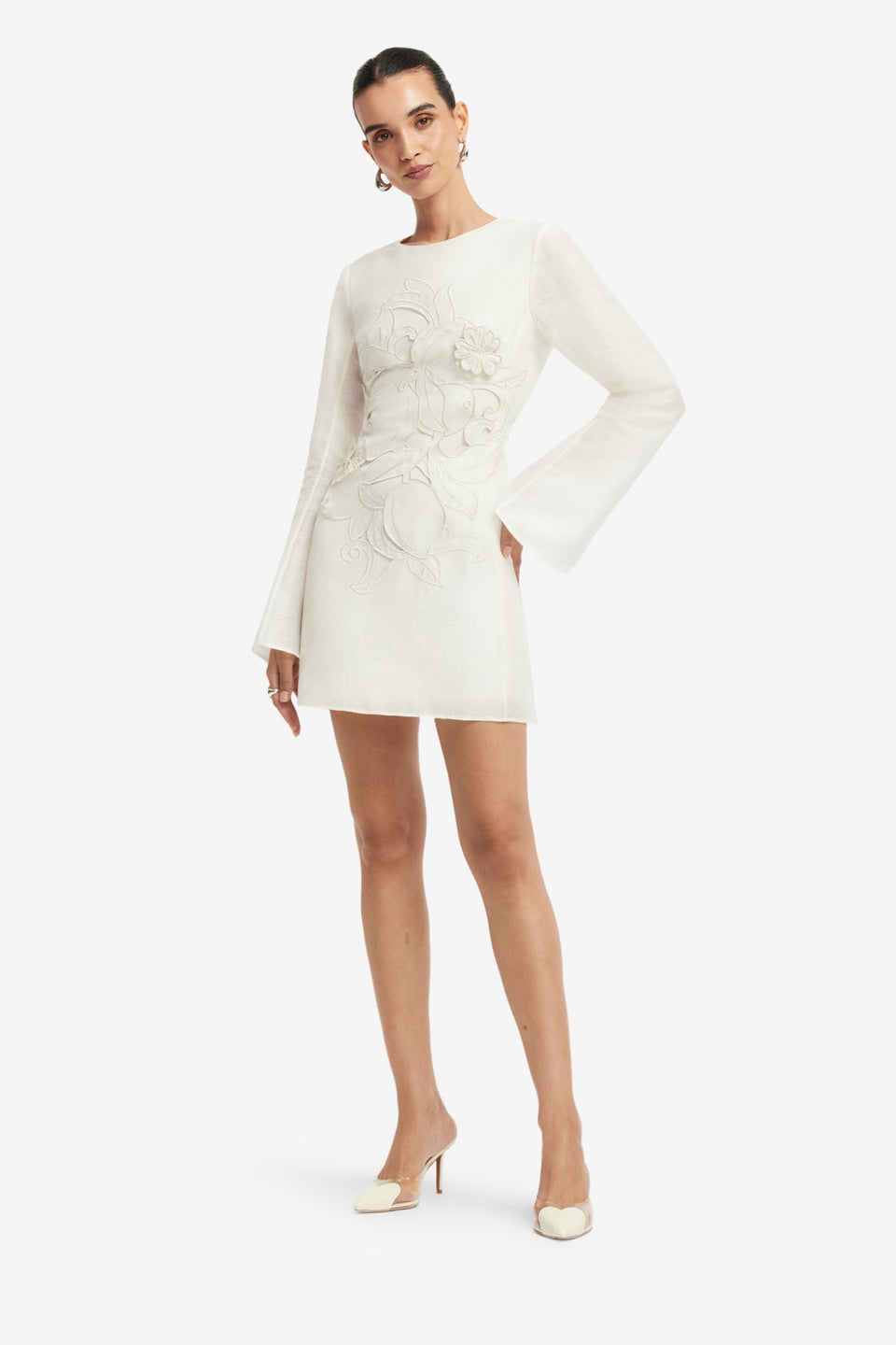 Suzanne Appliqué Bell Sleeve Mini Dress - Snow Dress Mini