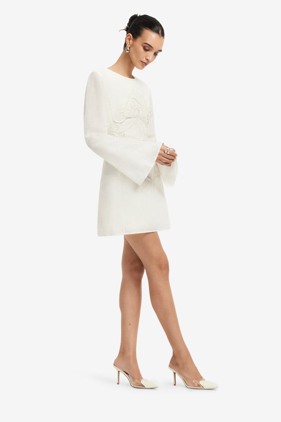 Suzanne Appliqué Bell Sleeve Mini Dress - Snow Dress Mini