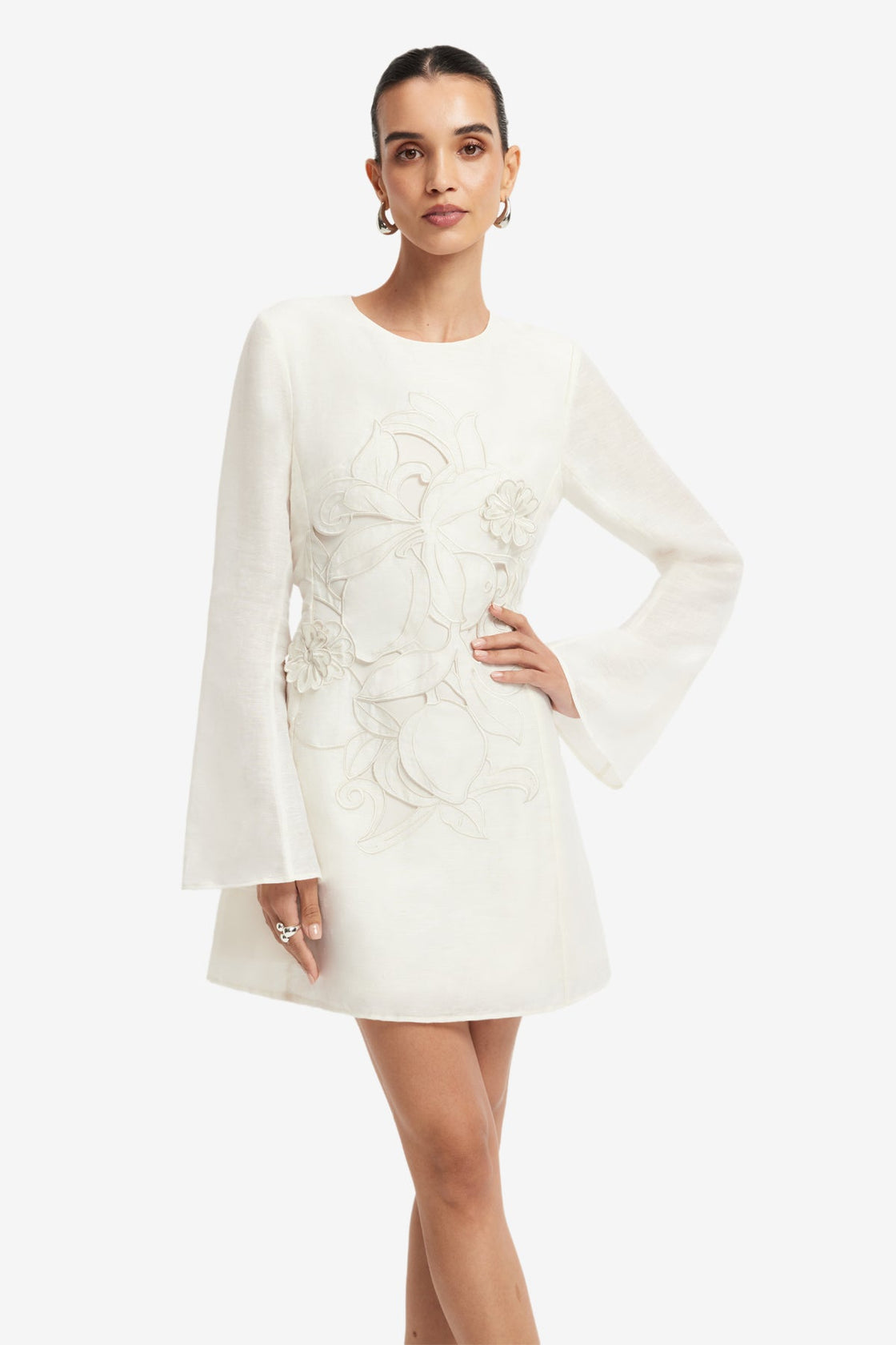 LEO LIN - Suzanne Appliqué Bell Sleeve Mini Dress