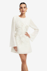 Suzanne Appliqué Bell Sleeve Mini Dress - Snow Dress Mini