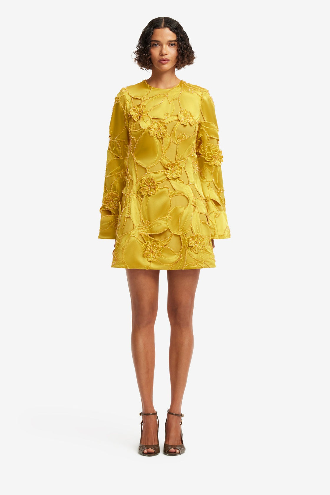 leo lin yellow mini dress Leo Lin Fiona Rose Mini Dress in Sorbet Yellow That Dress Hire