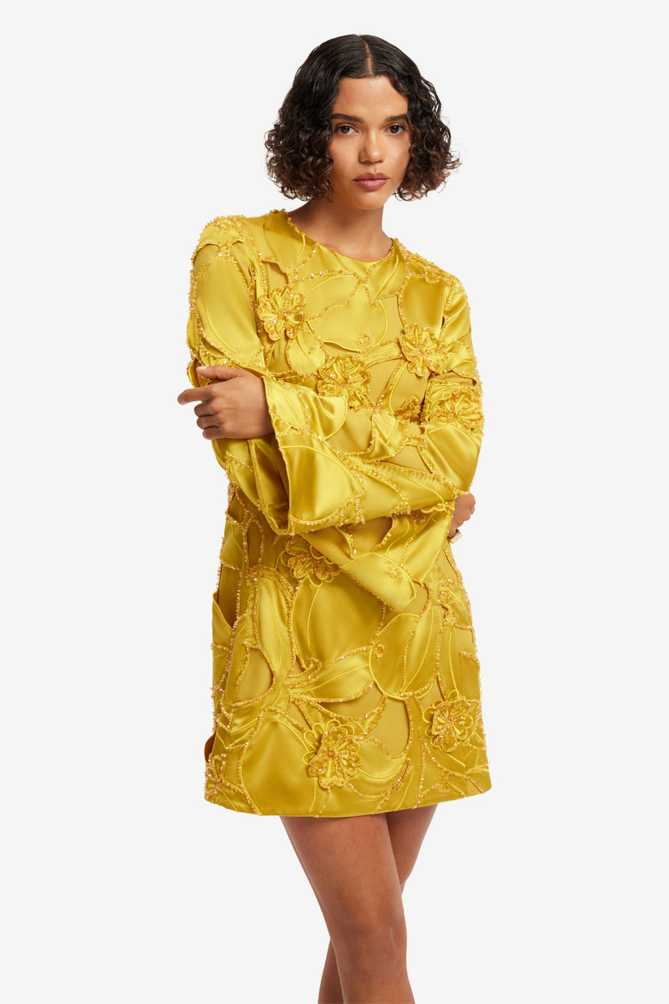 Exclusive LEO LIN Suzanne Embellished Bell Sleeve Mini Dress - Opulence