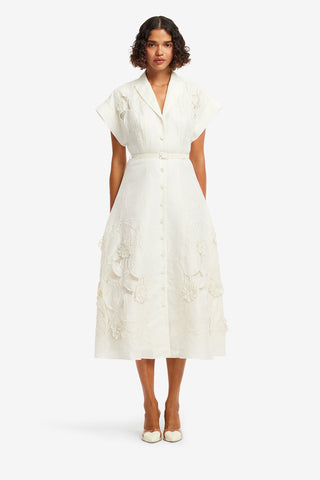 Aubrey Appliqué Shirt Midi Dress - Snow Dress Midi