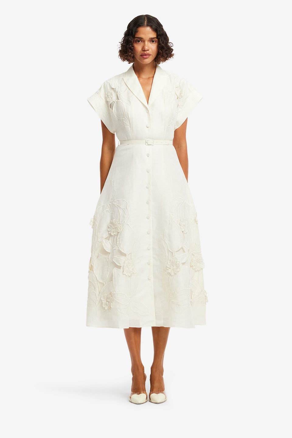 Aubrey Appliqué Shirt Midi Dress - Snow Dress Midi