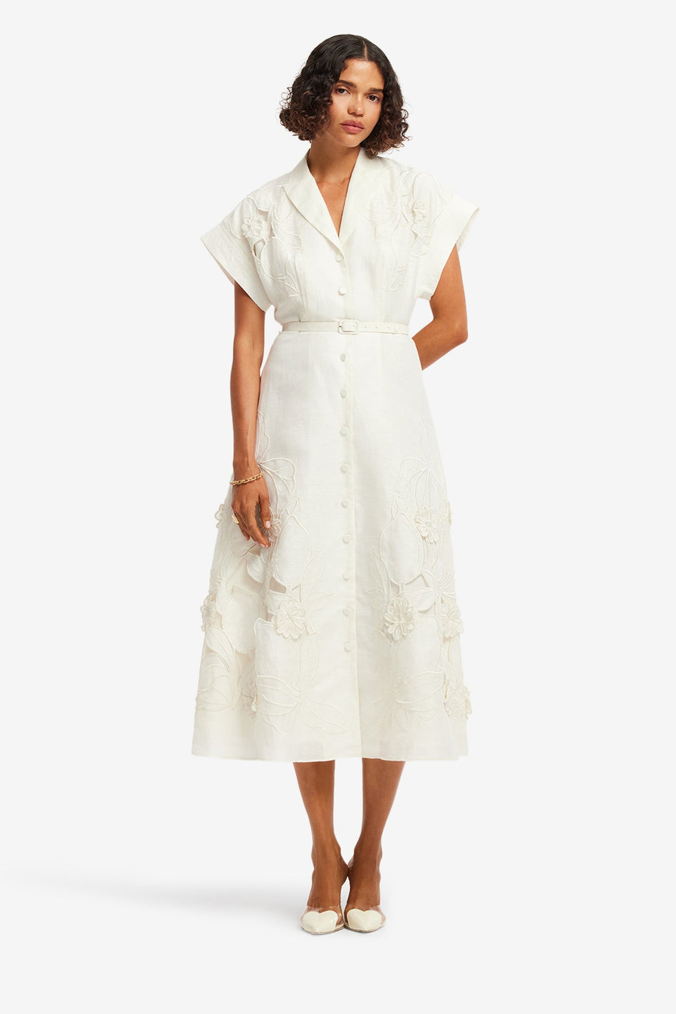 Aubrey Appliqué Shirt Midi Dress - Snow Dress Midi