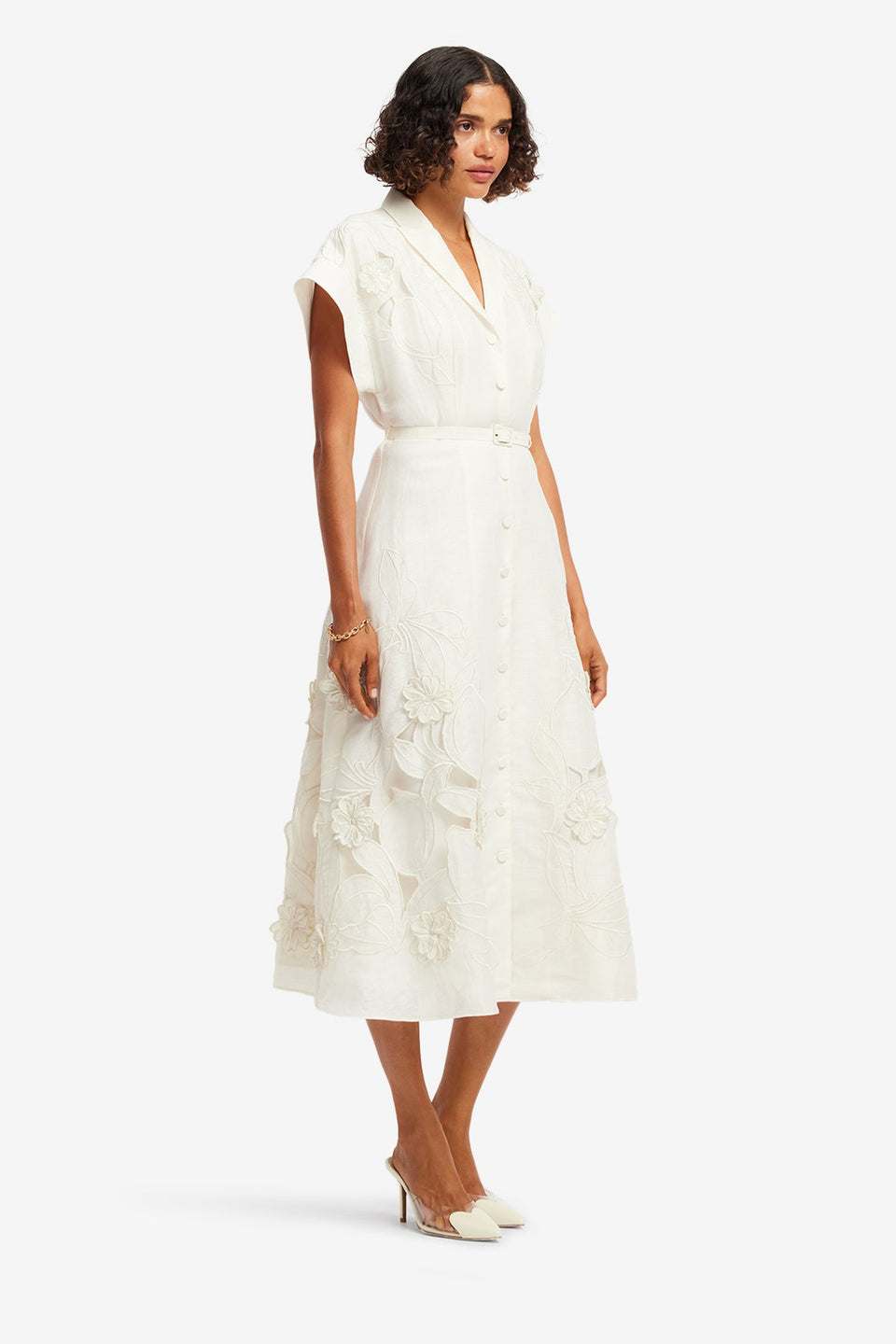 Aubrey Appliqué Shirt Midi Dress - Snow Dress Midi