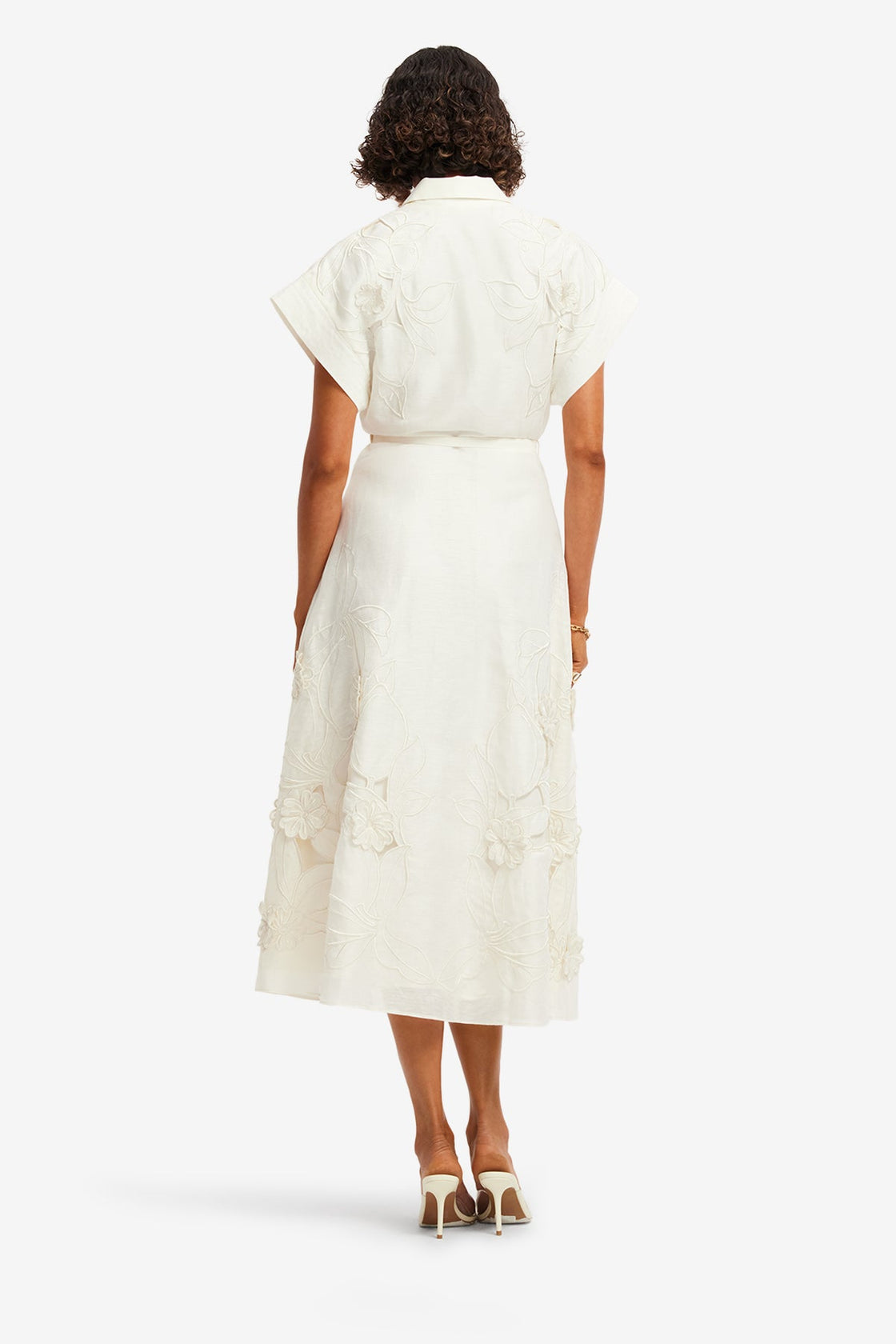Aubrey Appliqué Shirt Midi Dress - Snow Dress Midi