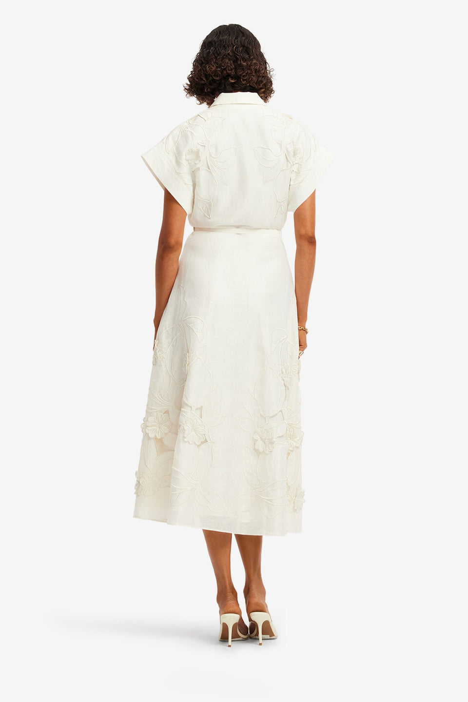 Aubrey Appliqué Shirt Midi Dress - Snow Dress Midi