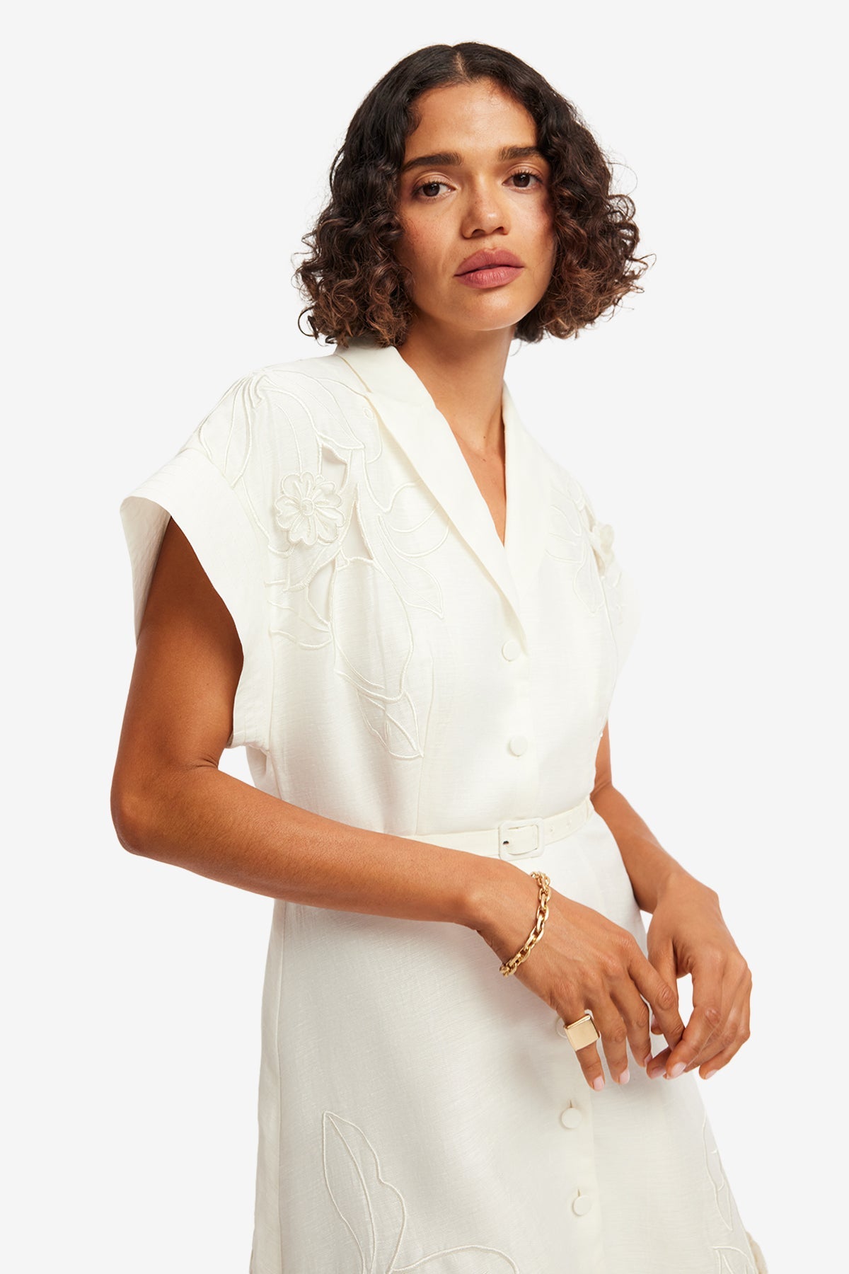 Aubrey Appliqué Shirt Midi Dress - Snow – LEO LIN