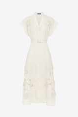 Aubrey Appliqué Shirt Midi Dress - Snow Dress Midi