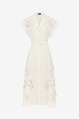 Aubrey Appliqué Shirt Midi Dress - Snow Dress Midi