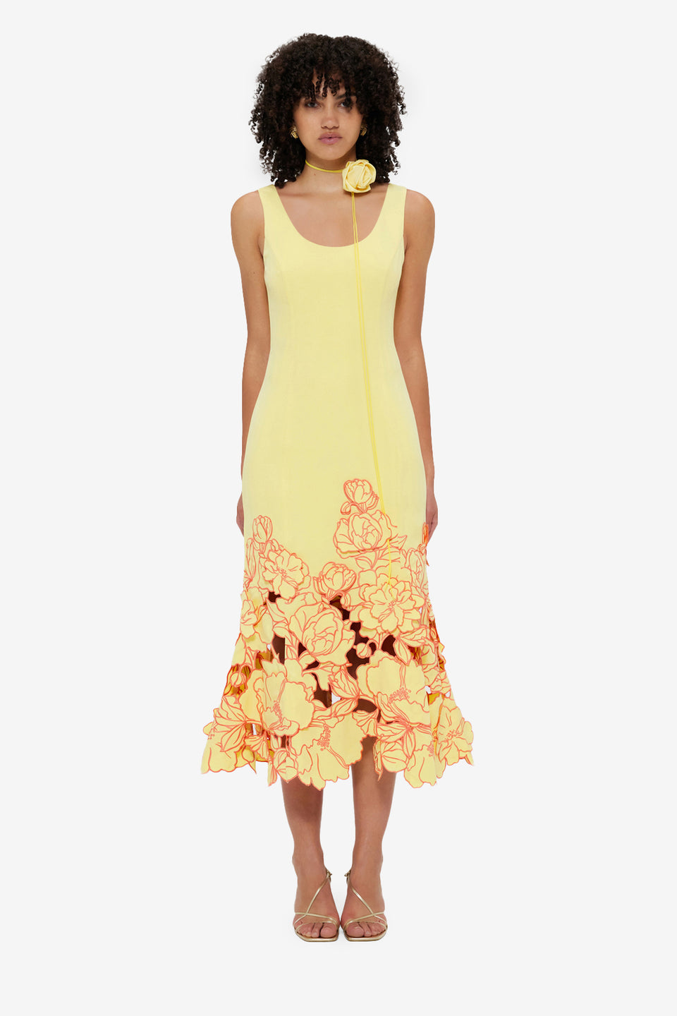 Exclusive LEO LIN Emily Appliqué Midi Dress - Sorbet Yellow