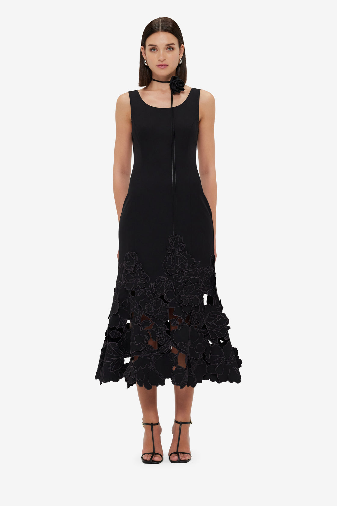 Exclusive LEO LIN Emily Appliqué Midi Dress - Ebony