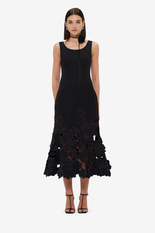 Exclusive LEO LIN Emily Appliqué Midi Dress - Ebony