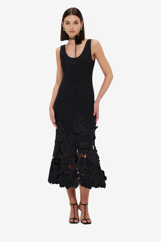 Exclusive LEO LIN Emily Appliqué Midi Dress - Ebony