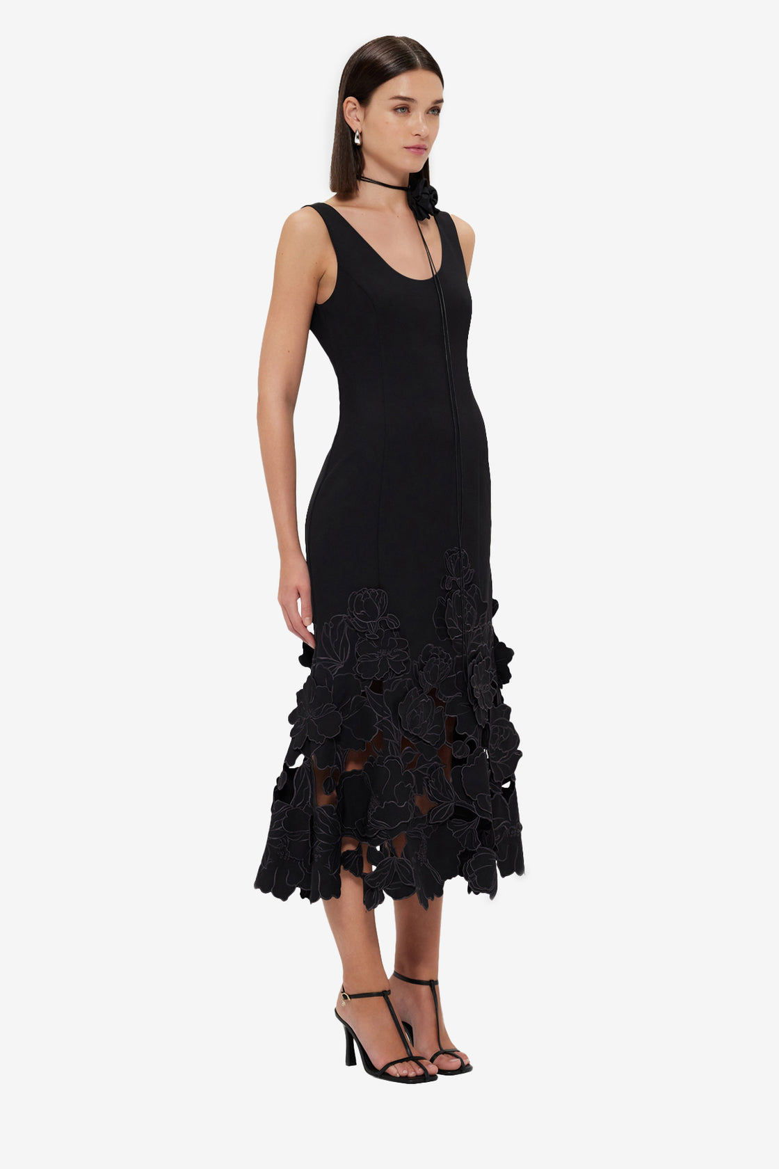 Exclusive LEO LIN Emily Appliqué Midi Dress - Ebony