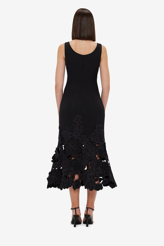 Exclusive LEO LIN Emily Appliqué Midi Dress - Ebony