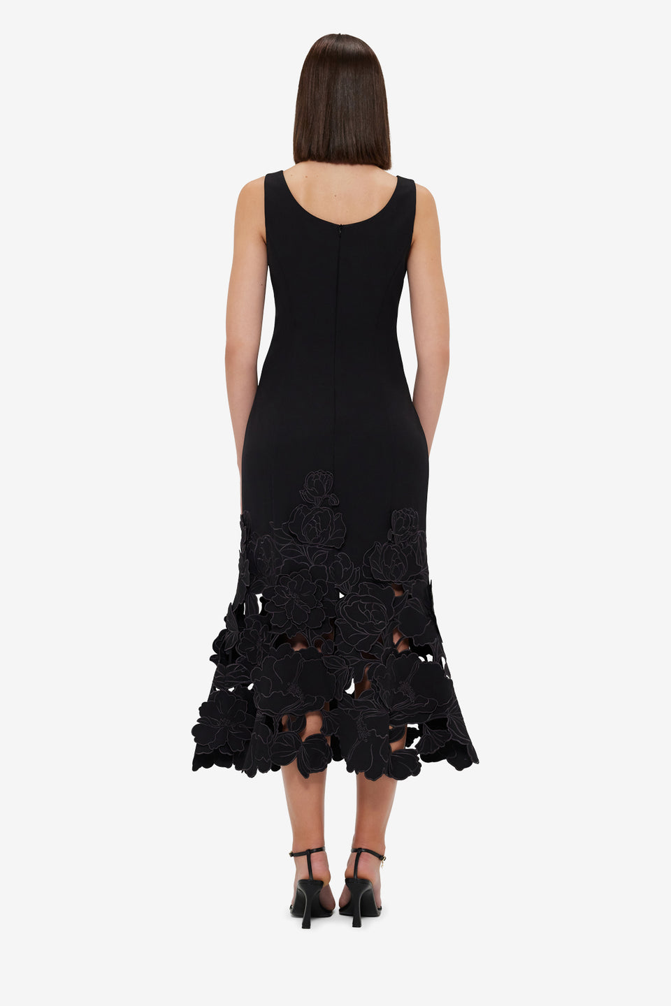 Exclusive LEO LIN Emily Appliqué Midi Dress - Ebony