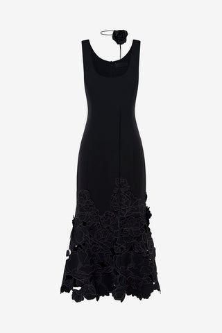 Exclusive LEO LIN Emily Appliqué Midi Dress - Ebony