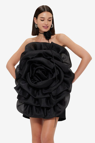 Exclusive Leo Lin Bloom Rose Mini Dress - Ebony