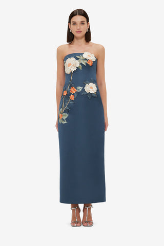 Rayna Appliqué Floral Bustier Maxi Dress - Pear Blossom Dress Maxi