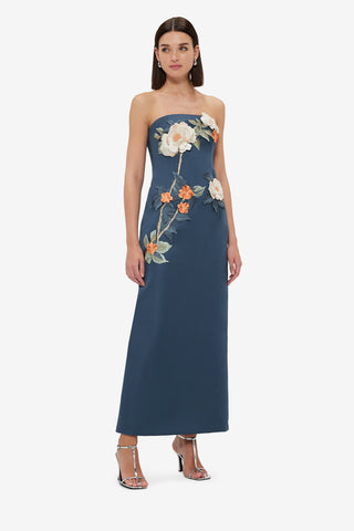 Rayna Appliqué Floral Bustier Maxi Dress - Pear Blossom Dress Maxi