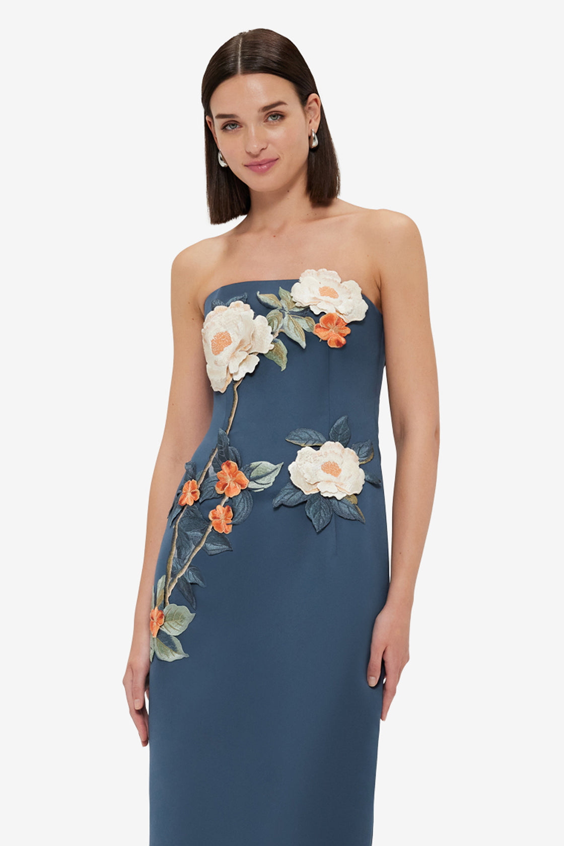 Rayna Appliqué Floral Bustier Maxi Dress - Pear Blossom Dress Maxi
