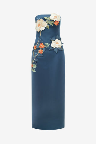 Rayna Appliqué Floral Bustier Maxi Dress - Pear Blossom Dress Maxi