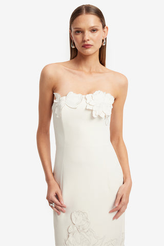 leo lin rayna embellished bustier maxi dress LEO LIN - Rayna Embellished Wool Blend Bustier Maxi Dress