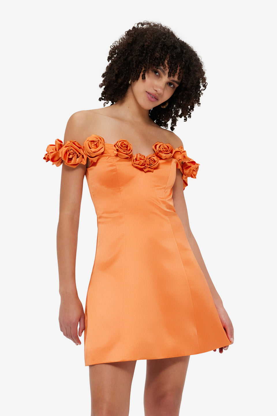Exclusive LEO LIN Stella Off-Shoulder Mini Dress - Tangerine