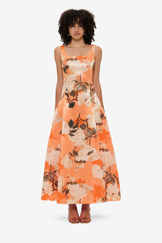 Exclusive Leo Lin Charlotte Maxi Dress - Hydrangea Print in Tangerine