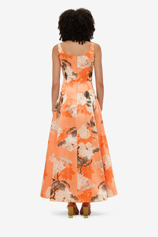 Exclusive Leo Lin Charlotte Maxi Dress - Hydrangea Print in Tangerine