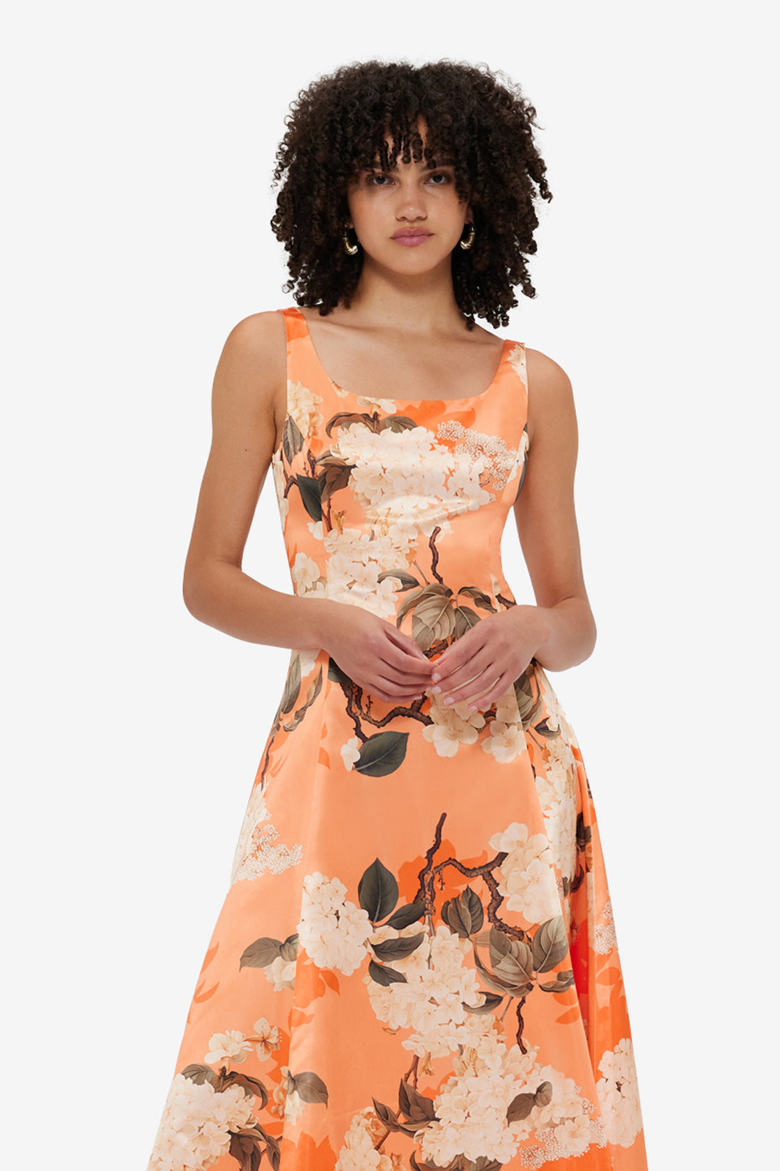 Exclusive Leo Lin Charlotte Maxi Dress - Hydrangea Print in Tangerine