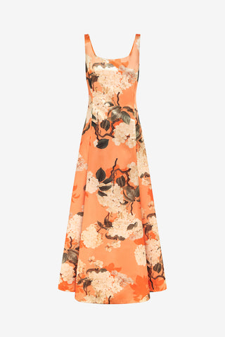 Exclusive Leo Lin Charlotte Maxi Dress - Hydrangea Print in Tangerine