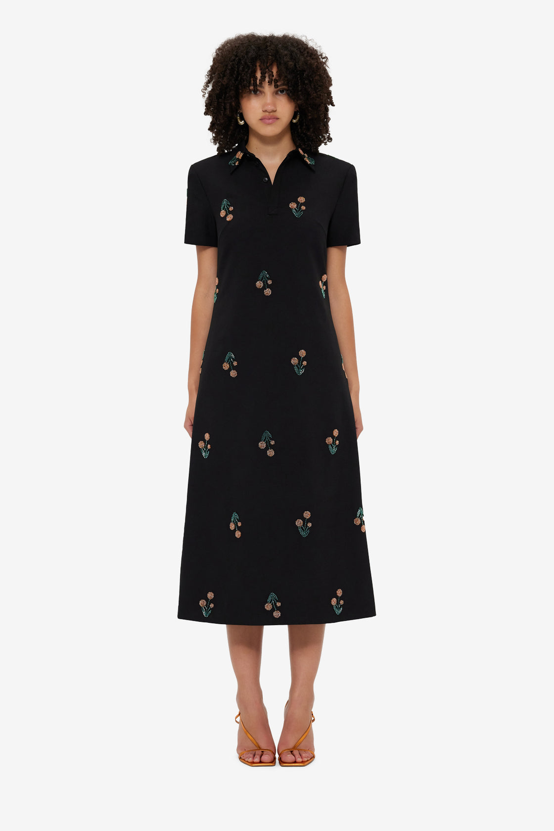 Exclusive LEO LIN Nadene Embellished  Shirt Midi Dress - Wildflower Beading