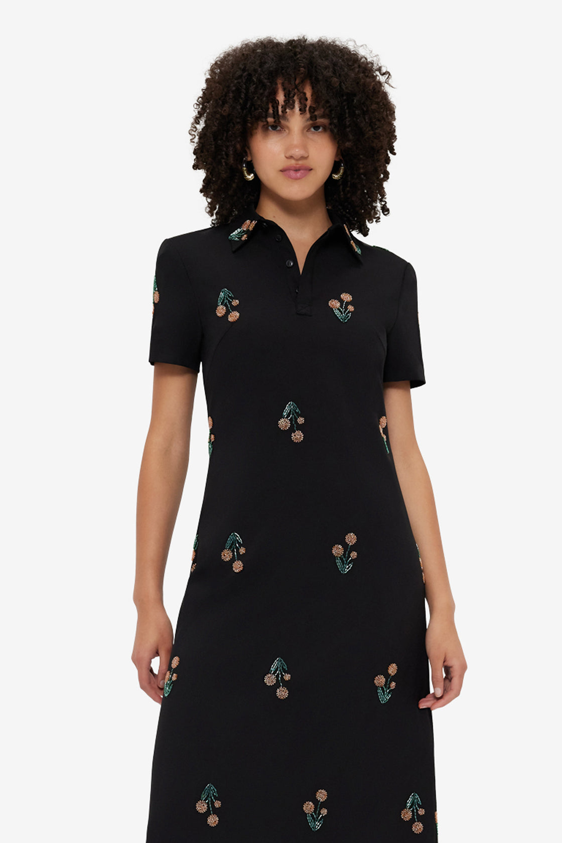 Exclusive LEO LIN Nadene Embellished  Shirt Midi Dress - Wildflower Beading